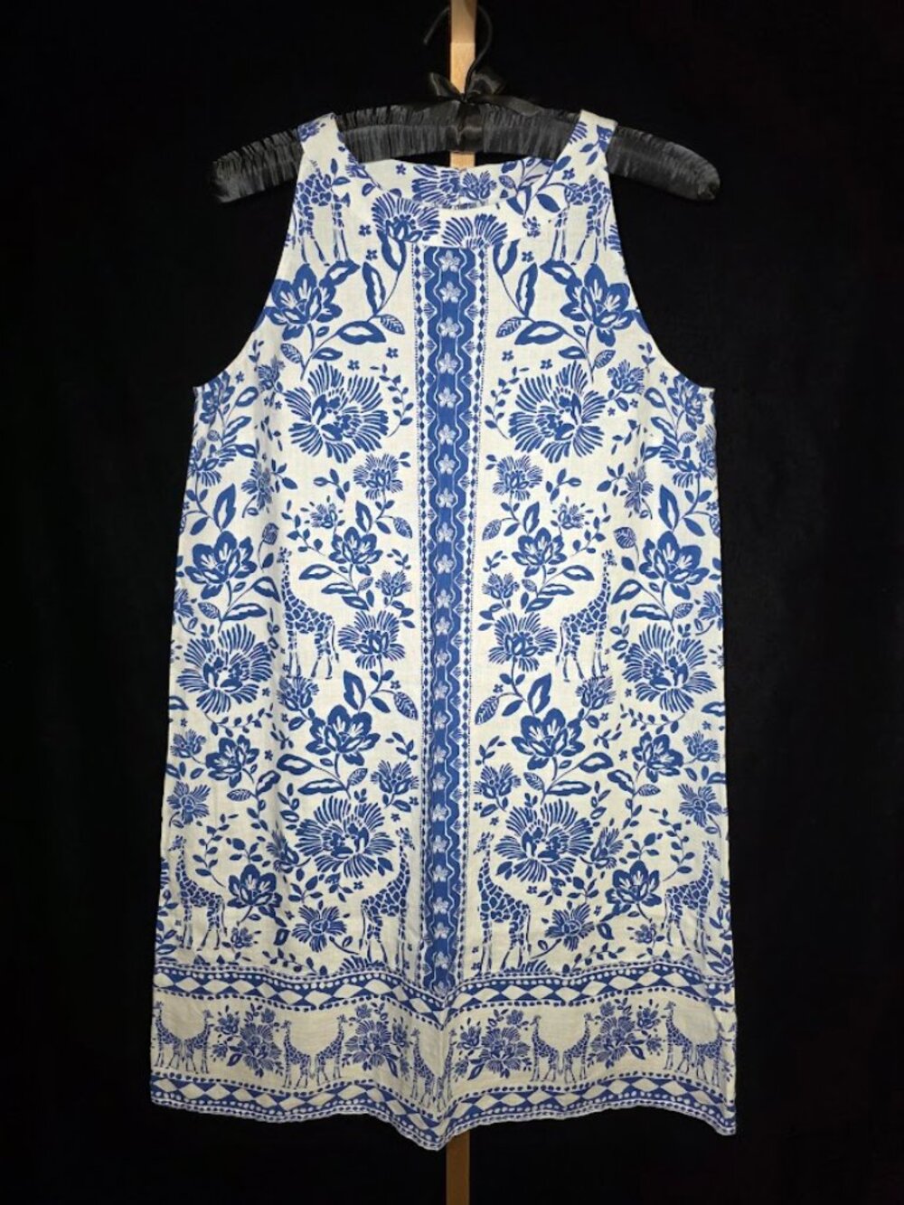 J. Jill 100% Lined Sleeveless Floral Shift Dress with Giraffe Motif M